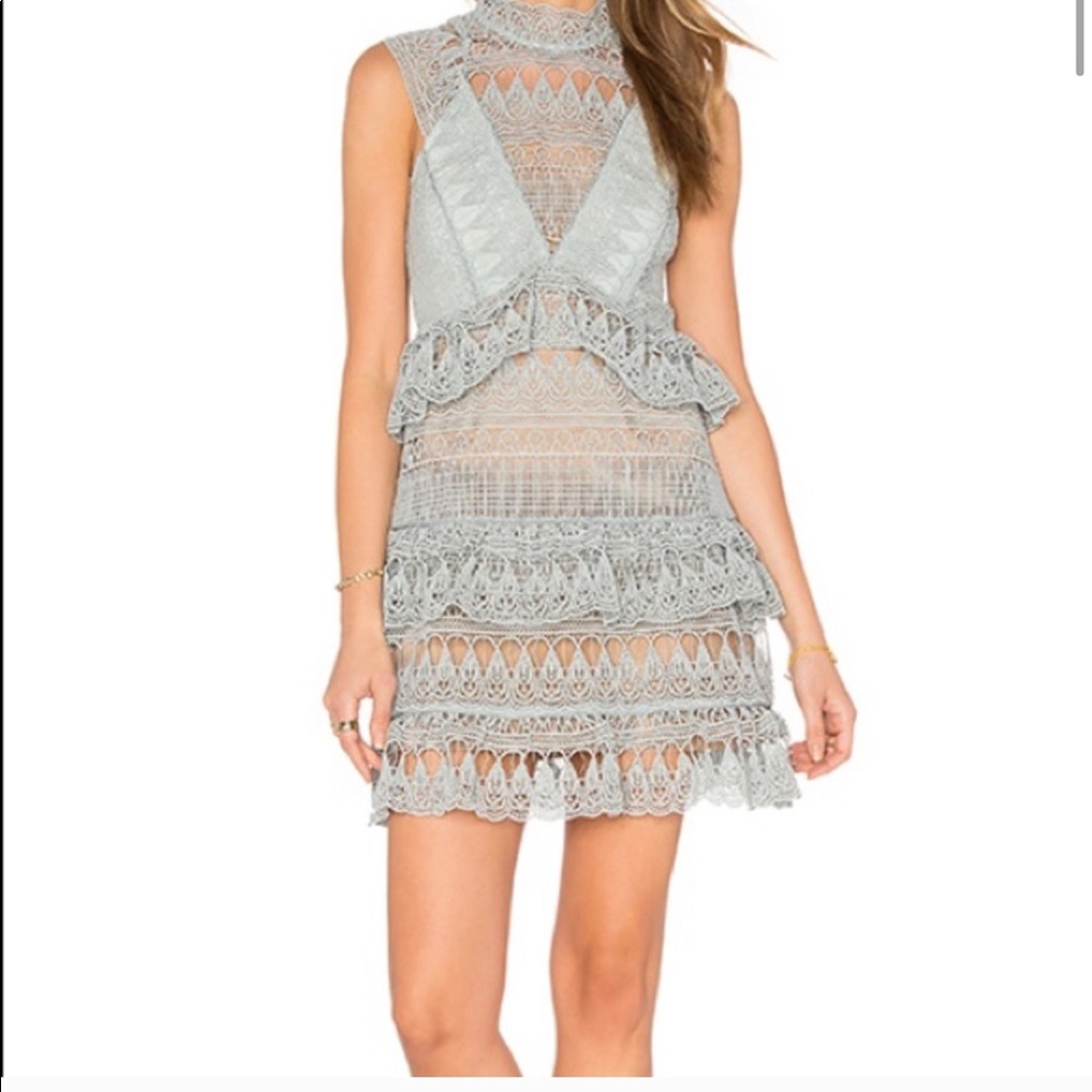 Self Portrait Seafoam Green Lace Tiered Dress